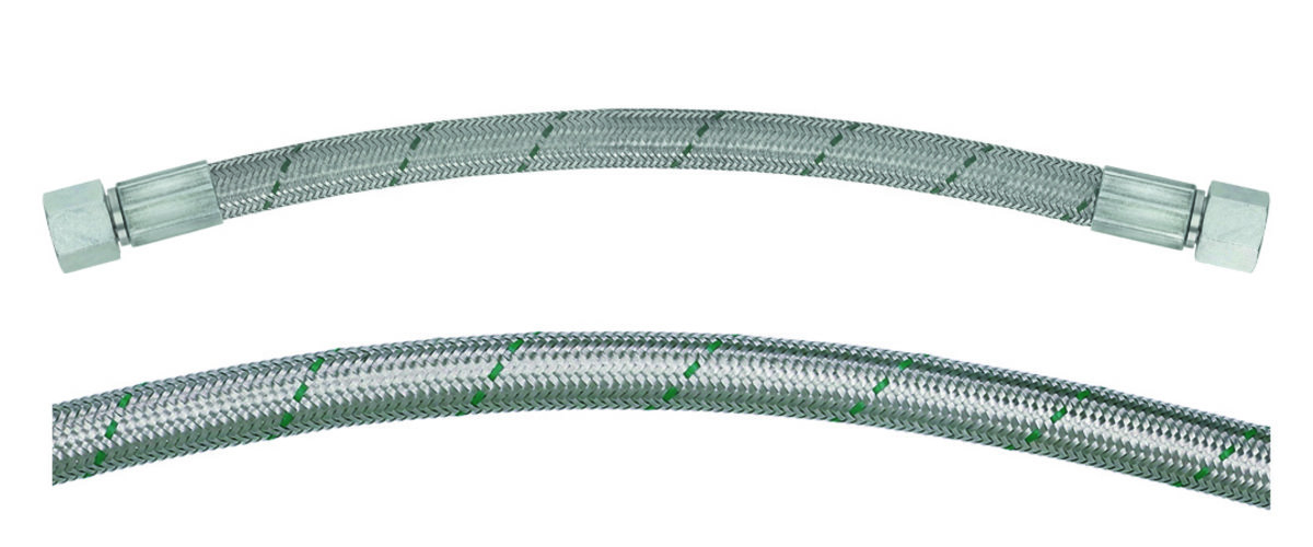 PFA-Wellflexschlauch DN06, mit Glasseidenverstärkung und INOX-Umflechtung