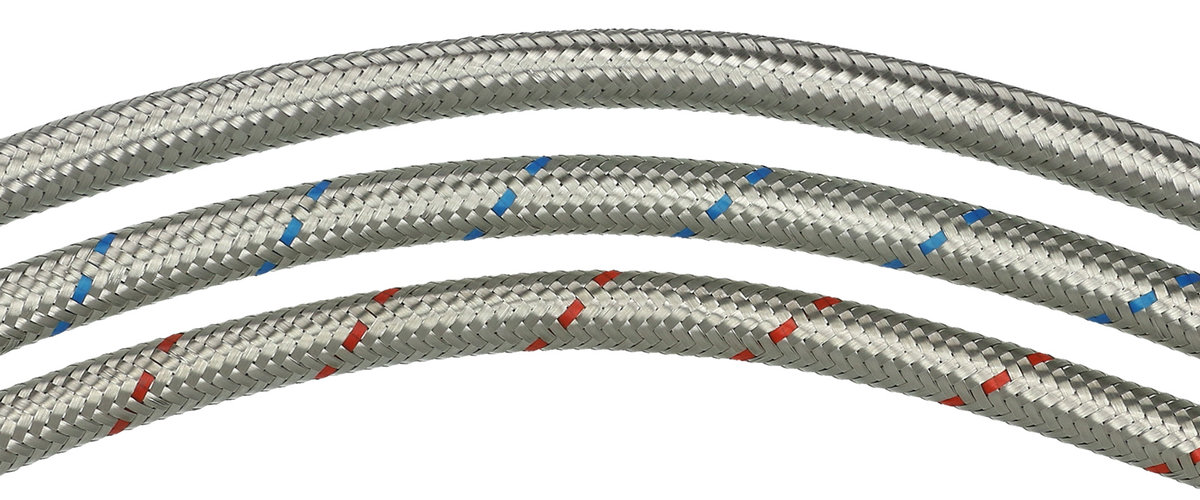 Silikon-Panzerschlauch DN13 mit INOX-Umflechtung blau markiert, d= 13mm, D= 19mm