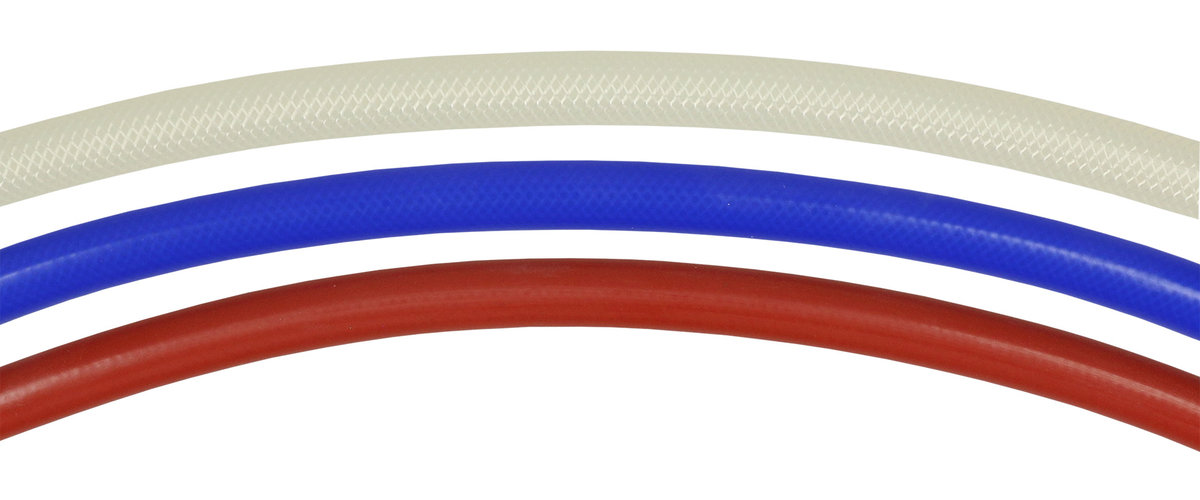 Silikonschlauch rot DN10 mit Polyester-Geflecht, d= 9.5mm, D= 16.6mm