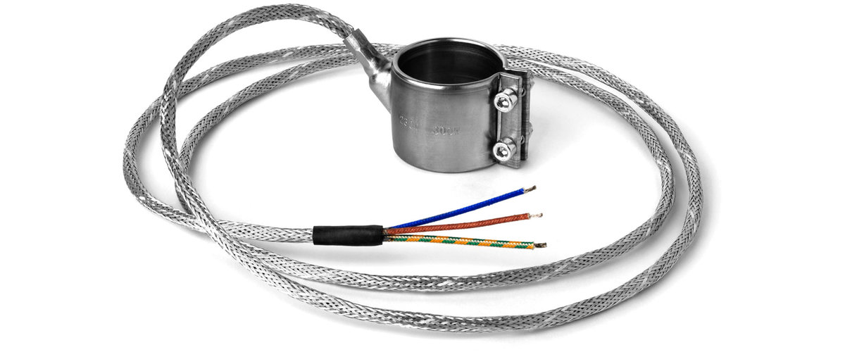 Düsenheizband Ø40 x 60mm, 230V, 450W, Kabellänge L=1`500mm, Abgang 45 Grad mit Thermoelement FeCuNi 