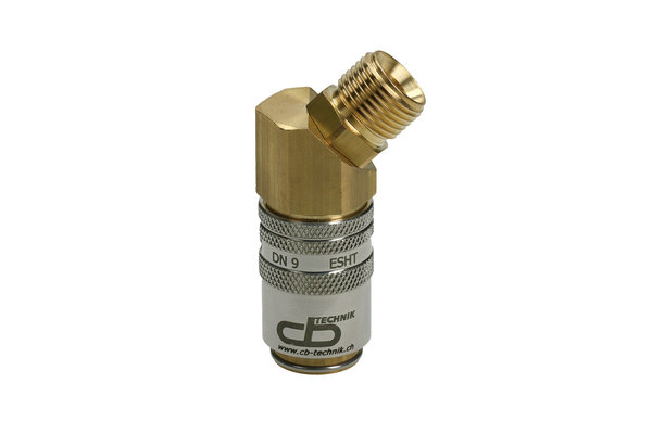 Messing Kupplung 45° DN09 mit Aussengewinde G3/8 ohne Absperrventil