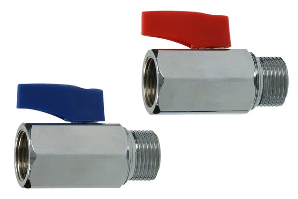 Mini-Kugelhahn mit Knebelgriff blau, Aussen- / Innengewinde G1/2
