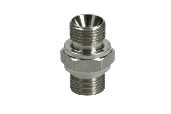 Edelstahl Doppelstutzen, mit Aussengewinde G3/8'' zu Aussengewinde M18x1.5mm