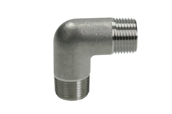 Edelstahl Rohrbogen 90°, beidseitig mit Aussengewinde R1/2