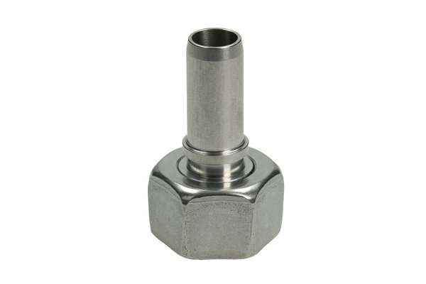 Edelstahlnippel gerade DN10, Überwurfmutter mit Innengewinde M14x1,5mm und Dichtkegel