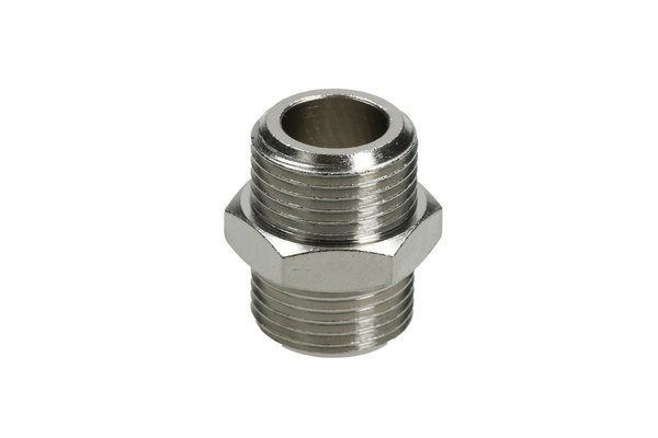 Doppelstutzen Messing vernickelt, mit Aussengewinde G1/8