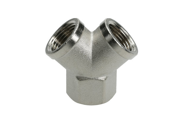 Y-Verschraubung Messing vernickelt, mit Innengewinde G1/2