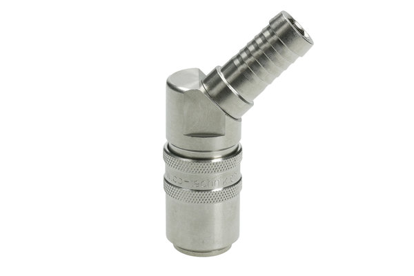 Edelstahl Kupplung 45° DN09 mit Schlauchtülle 1/2 ohne Absperrventil