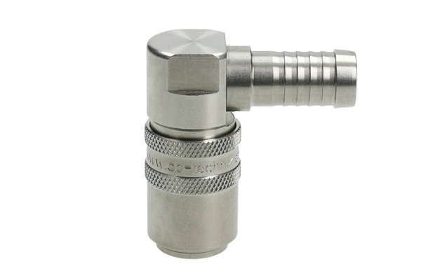Edelstahl Kupplung 90° DN09 mit Schlauchtülle 1/2 ohne Absperrventil
