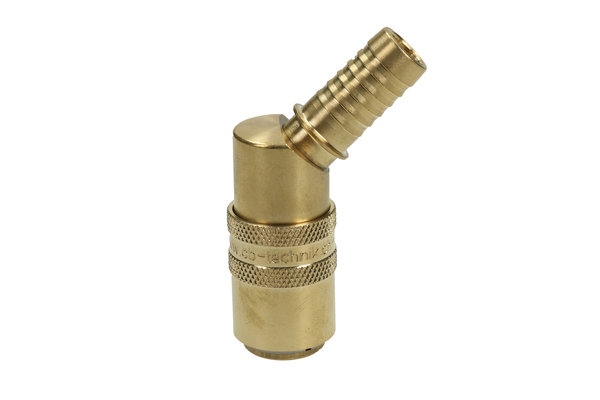 Messing Kupplung 45° DN09 mit Schlauchtülle 3/8 und Absperrventil