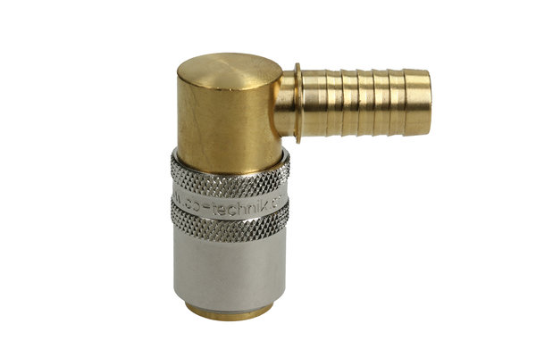 Messing Kupplung 90° DN09 mit Schlauchtülle 1/2 ohne Absperrventil