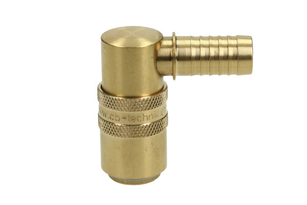 Messing Kupplung 90° DN09 mit Schlauchtülle 3/8 und Absperrventil