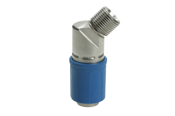 Edelstahl Kupplung 45° DN05 mit Aussengewinde G3/8 und Absperrventil