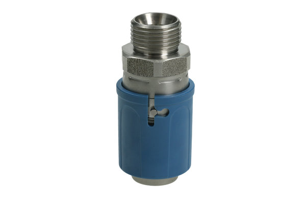 Edelstahl Kupplung gerade DN05 mit Aussengwinde G1/8 mit Absperrventil und Sicherungshülse