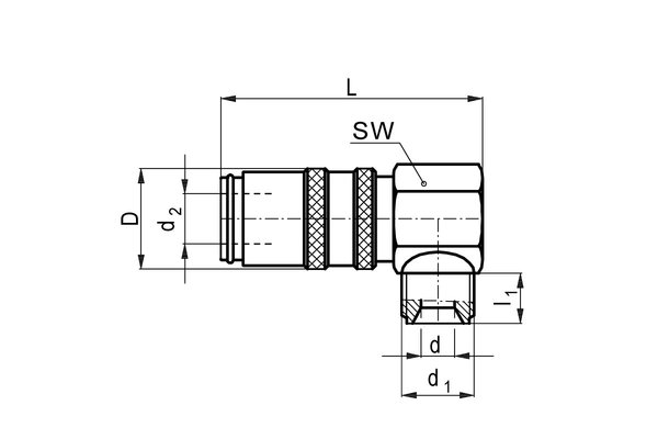 Messing Kupplung 90° DN06 mit Aussengewinde G1/4 und Absperrventil