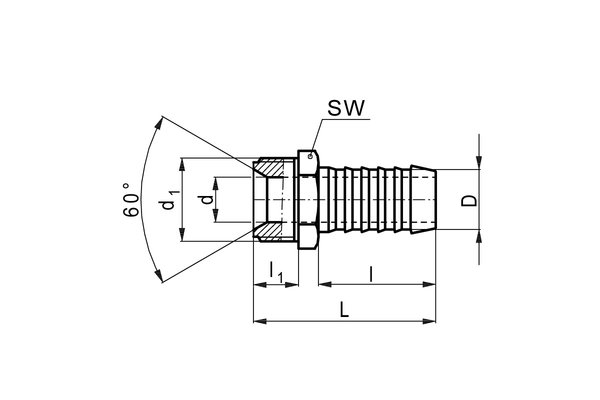 Messing Schlauchtülle vernickelt DN10, mit Aussengewinde G3/8