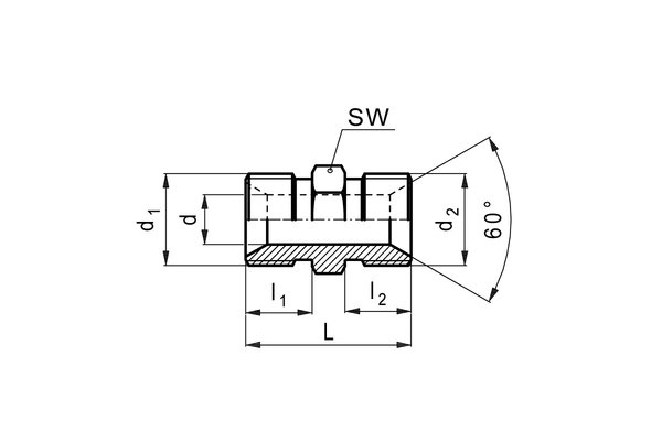 Edelstahl Doppelstutzen, mit Aussengewinde G1 1/4 zu Aussengewinde G3/4 mit Dichtkegel und Dichtfläche