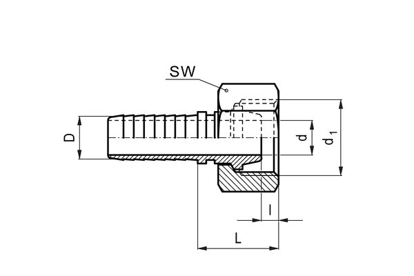 Edelstahlnippel gerade DN25, Überwurfmutter mit Innengewinde M36x2,0mm und Dichtkegel