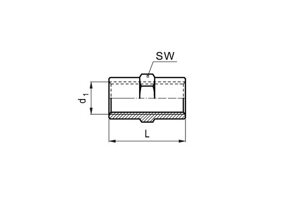 Anschlussmuffe Messing vernickelt, mit Innengewinde G1/4 zu Innengewinde G1/2