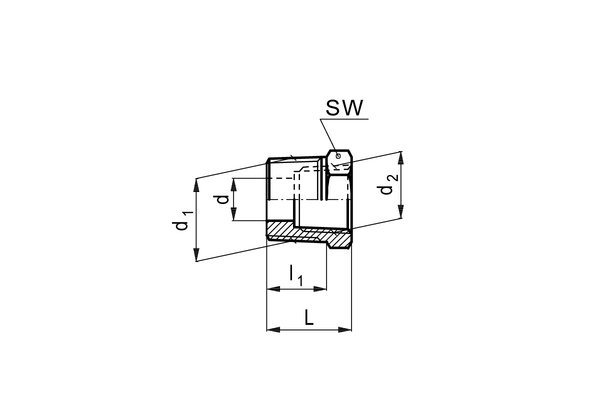 Reduktion Messing vernickelt, mit Aussengewinde R01 zu Innengewinde G1/2