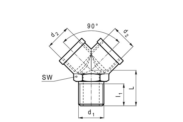 Y-Verschraubung Messing vernickelt, mit Aussengewinde R1/8 zu 2x Innengewinde G1/8