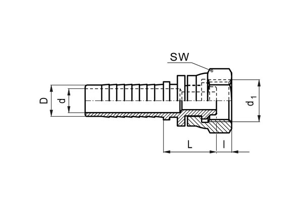 Stahlnippel gerade DN10, Überwurfmutter mit Innengewinde G1/2 und Dichtkegel