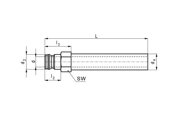 Edelstahl Kupplungsnippel gerade DN06 mit Verlängerungsrohr 10mm ohne Absperrventil