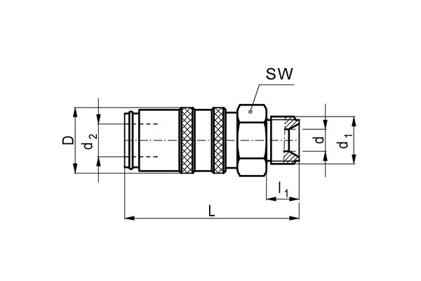 Messing Kupplung gerade DN09 mit Aussengewinde G1/2 ohne Absperrventil