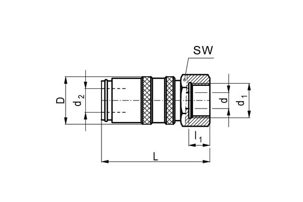 Messing Kupplung gerade DN06 mit Innengewinde G1/4 ohne Absperrventil