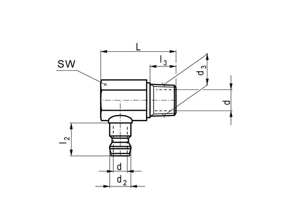 Messing Kupplungsnippel 90° DN06 mit Aussengewinde G1/4 ohne Absperrventil