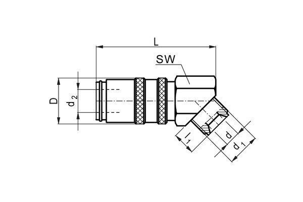 Messing Kupplung 45° DN06 mit Aussengewinde M14x1,5mm und Absperrventil