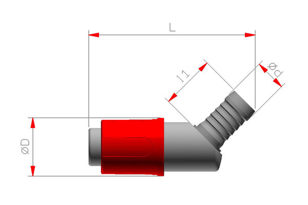 Edelstahl Kupplung 45° DN05 mit Schlauchtülle 3/8 und Absperrventil