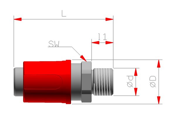 Edelstahl Kupplung gerade DN05 mit Aussengewinde G1/8 mit Absperrventil und Sicherungshülse