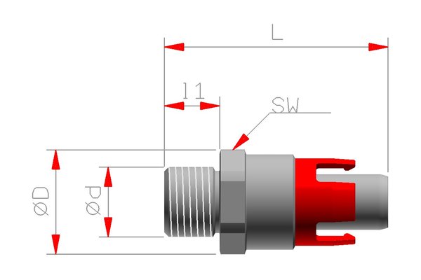 Edelstahl Kupplungsnippel gerade DN09 mit Aussengewinde M14x1,5mm und Absperrventil ( lange Bauform )