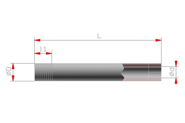 Edelstahl Verlängerungsrohr DN05 mit beidseitigem Aussengewinde M10x1,0mm